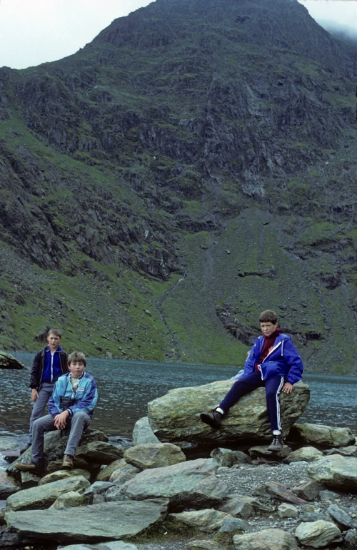 Stephen, David and Chris at lake Glaslyn with Snowdon behind
