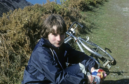 Daniel rests with a snack as the coast path climbs from Heddon’s Mouth towards Woody Bay.