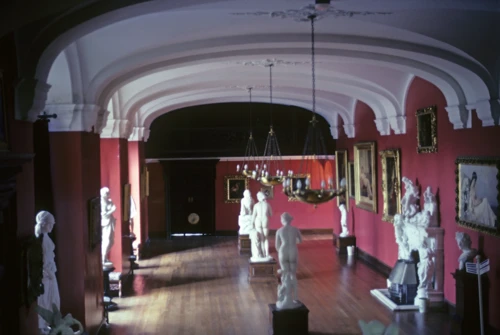 The hall of statues at Carbisdale Castle youth hostel