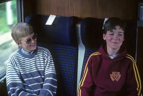 Carl Jones and Chris Hall on the train home