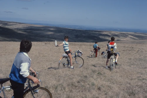 Near Petre's Cross, preparing for the rough descent to the Avon clapper bridge. Left to right: Gary, Jason, Mark Morris, Brett and Glen.