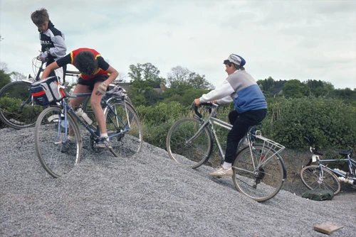Gareth, Jason and Gary having fun riding the council gravel piles at the start near Burnwell.