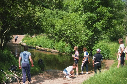 Ford fun at North Bovey: Richard Burge far side; Andrew, Brett, Gareth, Chris, Gary, Luke near side.