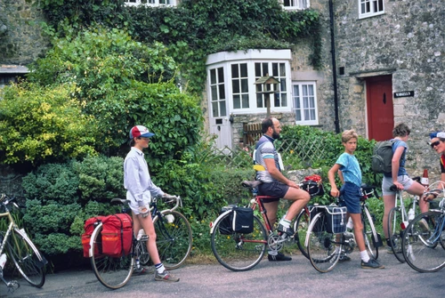 Simon, Richard H, Philip, Andrew and Jason where Berry Hill meets Branscombe’s main street. Still dry.