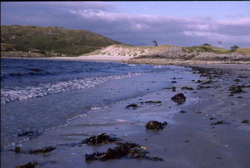 Silver sand and clear shallows below the jumping dunes, Camusdarach Beach.