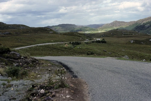 The ‘Mad Little Road to Wester Ross’ begins, twisting from Badnagyle to Lochinver, 19 miles in.