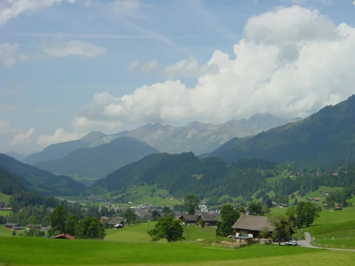 View back towards Saanen from the start of the big Gstaad climb, near Gruben. 10.6 miles in.