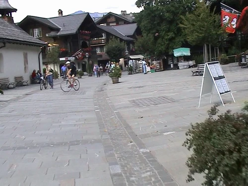 Riding through bustling Gstaad.