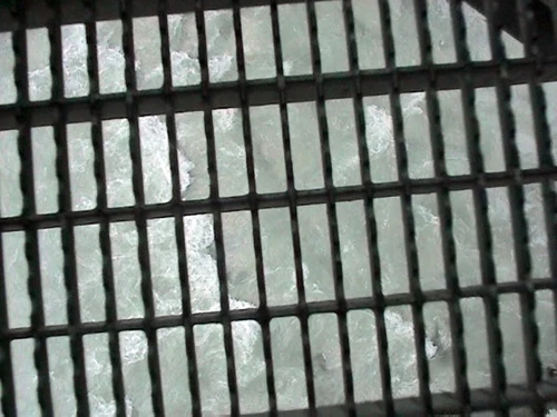 The bridge’s floor is a flimsy grille, with worrying views to the River Kander far below.