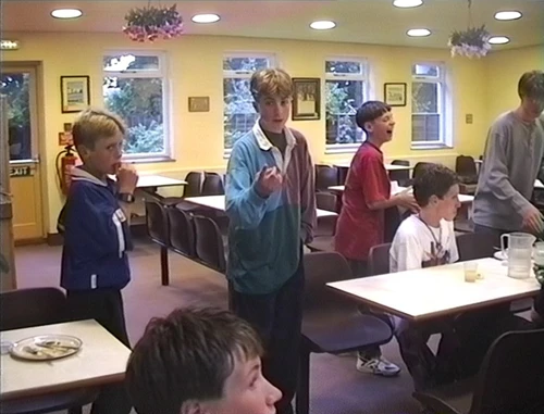 Chatting in the dining room after supper.