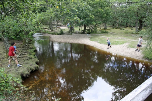 Frisbee fun over the Ober Water at Puttles Bridge near Brockenhurst, 7.4 miles into the ride.