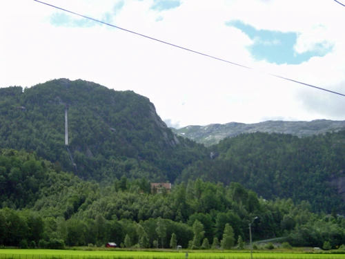Hydro pipes snake down the mountainside near our Hellandsbygd Guest House.