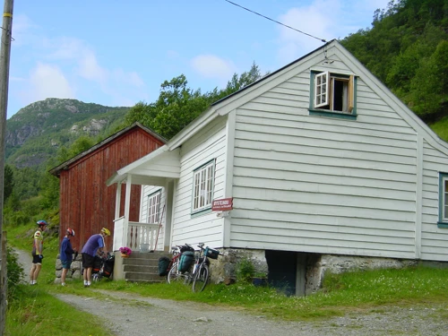 Ready to roll from our cosy Hellandsbygd Guest House; those open windows are our loft.