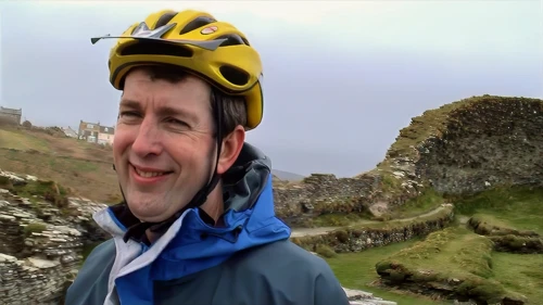 Michael in the ruins opposite Tintagel Castle.