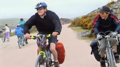 Joe and Josh on the busy Camel Trail from Wadebridge to Padstow.