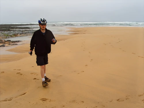 Joe on Constantine Bay beach, 0.4 miles from the hostel.
