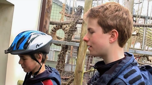 Josh and Joe in the monkey area at Newquay Zoo.