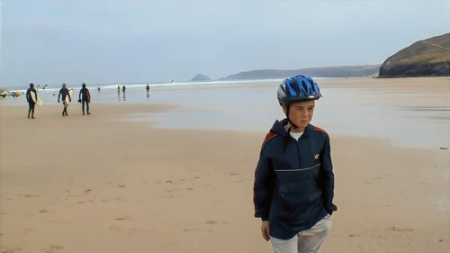 Josh on the vast expanse of Perranporth Beach.