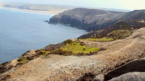Looking back to Perranporth from Cligga Head Tin and Wolfram Mine.