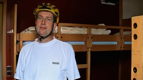 Michael in our dorm at Zurich Youth Hostel.