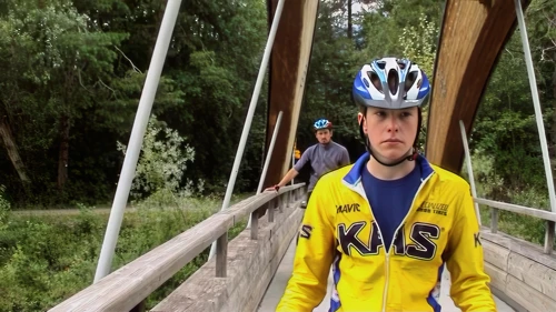 On the footbridge over the River Landquart, 17.8 miles into the ride.