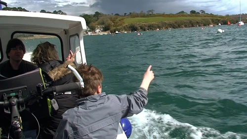 Second group takes the tiny ferry from Helford to Helford Passage—about 0.4 miles.