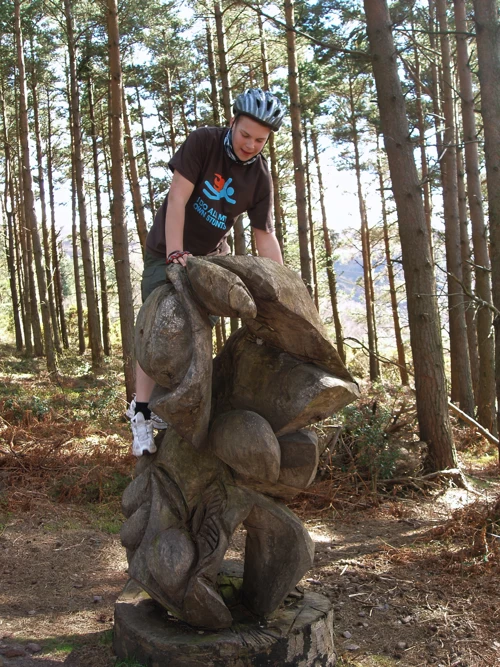 Sculptures in the woods on Horner Hill, 11.7 miles into the ride