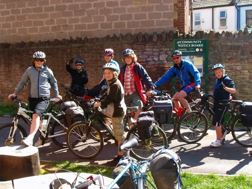 Group at the Bristol and Bath Railway Path start, Chimney Steps near Bristol Temple Meads.