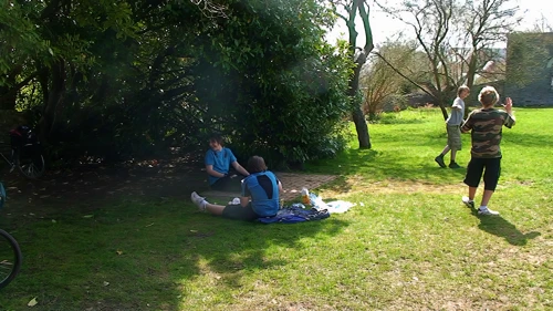 Shady lunch spot at Old Mangotsfield Station on the Railway Path.