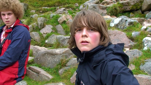 Ryan and Ash take a breather just below the lake on Ben Nevis.