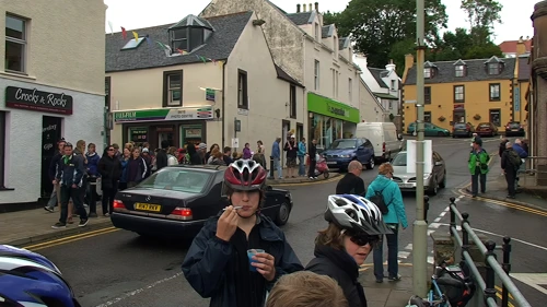 Shopping stop on Bank Street, Portree, Isle of Skye.