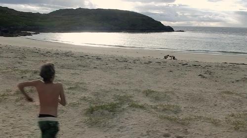 Racing down to Achmelvich’s silver-sand beach before supper.