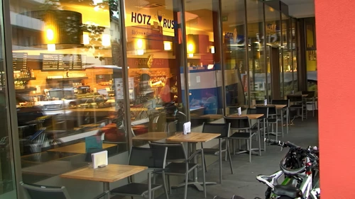 Hotz Rust Bakery, Rotkreuz—10.2 miles in. One of our finest cafés and a perfect refuge from the rain.