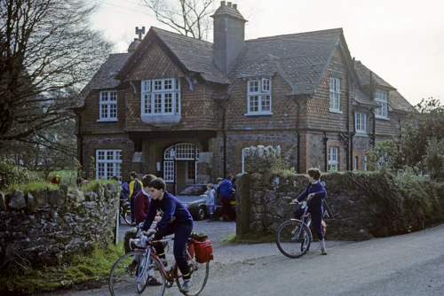 Ready to roll from Exford YH; Neil and Kris first at the gate.