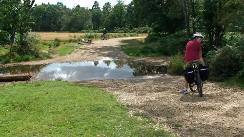 Lawrence prepares to be first across the Flechs Water ford, 6.1 miles into the ride.