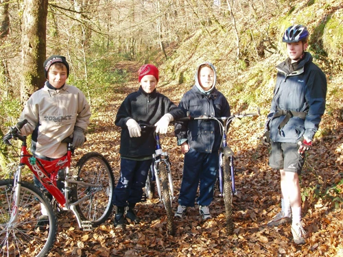 Josh, Dennis, Kane and Joe on the frozen lower Hembury Woods track.