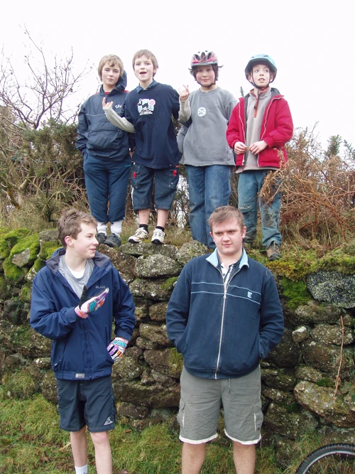 Josh, Dennis, Zac, Donald, Joe and Gavin, just beyond the gate onto the open moor on Skerraton Down.