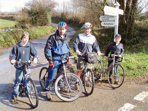 Steven, Tao, Gavin and Josh near Rattery, heading home via the sawmills.
