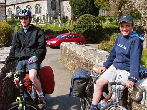 Joe and Josh on Altarnun’s quaint bridge, 15.5 miles in.