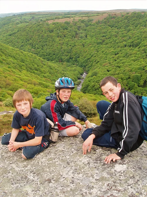 Dennis, Josh and Jack at Bel Tor Corner, admiring the view.