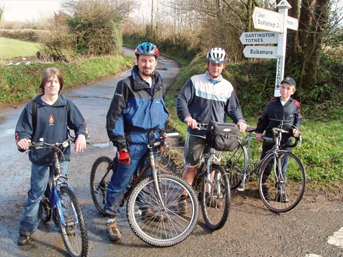 Homeward-bound near Rattery sawmills: Steven, Tao, Gavin and Josh.