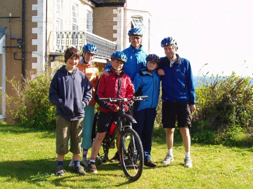 The group outside Coverack Youth Hostel—this time with Michael in shot.
