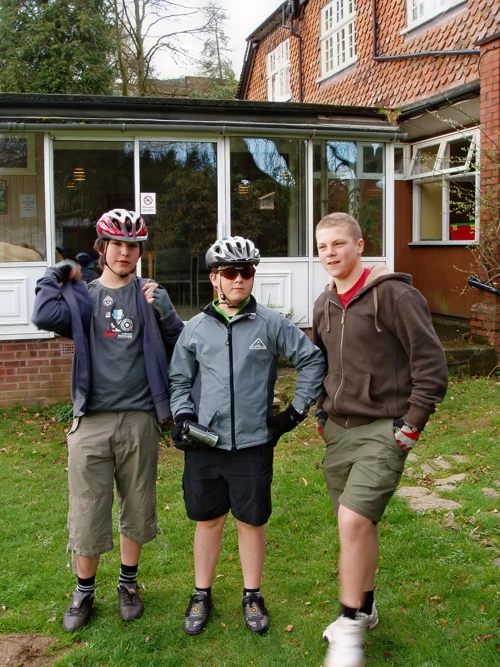 The group in Exford Youth Hostel grounds, dining room behind