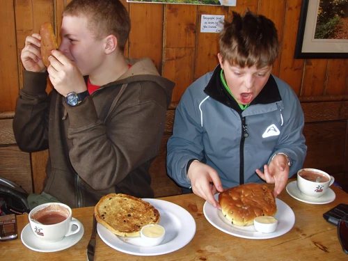 Ryan and Ash stunned by the teacake size at Boeveys, Simonsbath