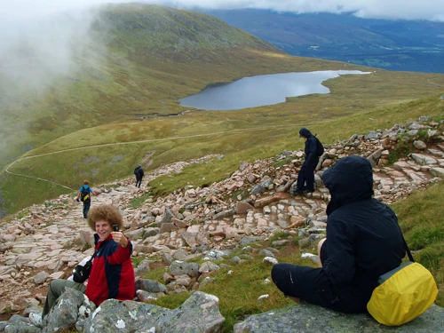 View from Ben Nevis, looking to the lake where the others waited before heading to the hostel.