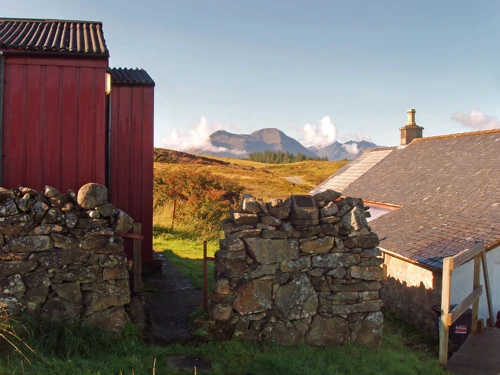 Raasay Youth Hostel: annexe left, main building right.