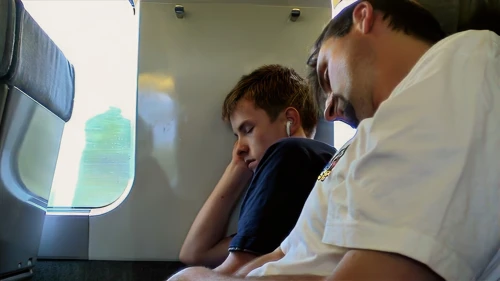 Joe and Tao on the Eurostar from London to Paris