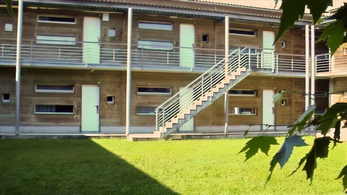 The inner courtyard at Lausanne Youth Hostel.
