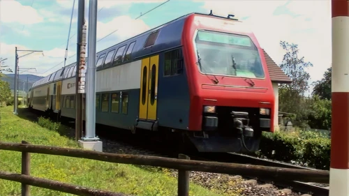 Swiss double-decker train at Kempfhof, 13.1 miles into the ride on Route 5.