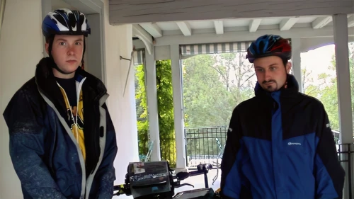 Setting off from Gyrenbad on a very wet morning—note Joe’s mud‑caked coat: no mudguard.